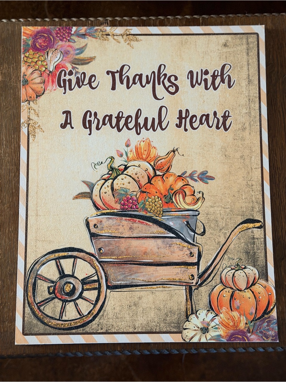 NWOT Autumn Harvest Wall Art Sign - Give Thanks With A Grateful Heart